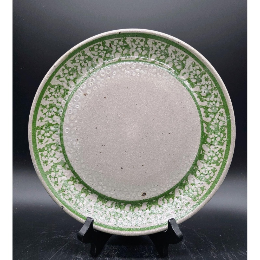 Vintage BBP Beaumont Brothers Pottery 9.5" Green Trim Plate Signed